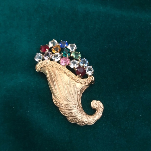 Vintage signed B. David Austrian rhinestone horn of plenty brooch c1950-60s - Picture 3 of 7